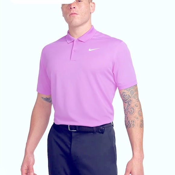 NIKE MEN Dry-Fit Victory Polo Shirt Sport Golf Business Casual Pink White Men M - Picture 12 of 16